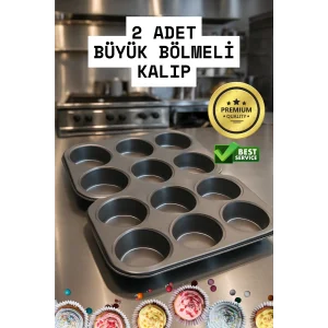 2 Adet Cupcake Fırın Kalıbı 6 Büyük Bölmeli Muffin Kek Kalıbı