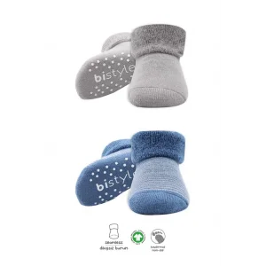 2Li Çemberli Kaymaz Havlu Soket Çorap 10503 İndigo Gri