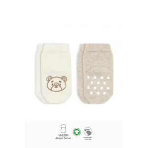 2Li Hayvan Figürlü Kaymaz Soket Çorap 10104 Bej Ekru