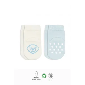 2Li Hayvan Figürlü Kaymaz Soket Çorap 10104 Mavi Ekru