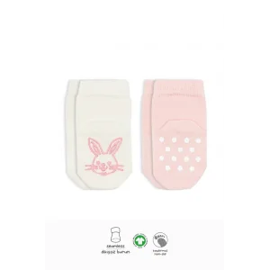 2Li Hayvan Figürlü Kaymaz Soket Çorap 10104 Pembe Ekru