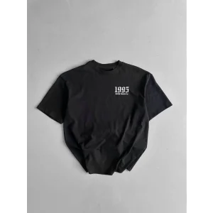 20/1 Penye Compack Baskılı Oversize Bisiklet Yaka Kısa Kol Yazlık T-shirt - Siyah