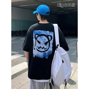 ERKEK 20/1 Penye Compack Bisiklet Yaka Kore tarzı sevimli ayı baskı Kısa Kol Erkek t-shirt - Siyah