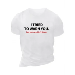 20/1 Penye Compack I TRIED TO WARN YOU. Baskılı Oversize Bisiklet Yaka - Beyaz