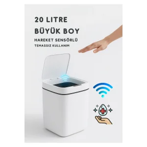 20L Akıllı Sensörlü Çöp Kovası UV Işık Koku Geçirmez Mutfak Banyo Ofis İçin