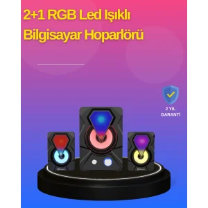 2.1 Kanal RGB LED Oyun Hoparlörü Subwoofer Destekli