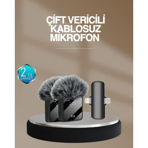 2’li Kablosuz Yaka Mikrofonu Type-C ve Lightning Uyumlu Profesyonel Set