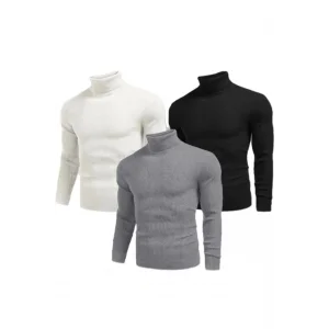 Erkek 3 Adet Kaşkorse Boğazlı Full Likralı Fitilli Body Kazak