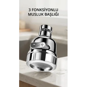 3 Fonksiyonlu Döner Krom Musluk Ucu Su Tasarruflu Aparat