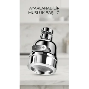 3 Fonksiyonlu Krom Su Tasarruflu Döner Musluk Başlığı Mutfak Banyo Aparatı