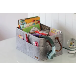 3 Gözlü Deri Şeritli Çok Amaçlı Düzenleyici Organizer Kutu Keçe Sepet 03860