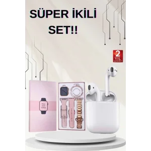 3 Kordonlu Dokunmatik Ekran Akıllı Saat ve 2.Nesil Kablosuz Bluetooth Kulaklık ANC/ENC