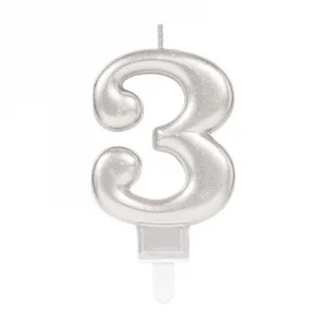 3 Rakam Mum Gümüş Renk