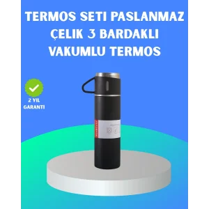 304 Çelik Termos Seti | 2 Bardaklı, 500 ml, Uzun Süre Isı Koruma