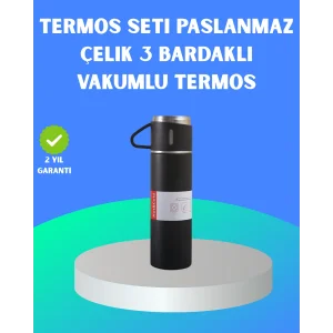 304 Çelik Termos Seti | 2 Bardaklı, 500 ml, Uzun Süre Isı Koruma
