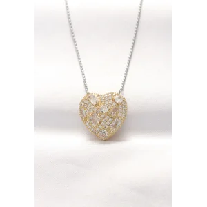 316L Çelik Çift Renk Zirkon Taşlı Kalp Kolye