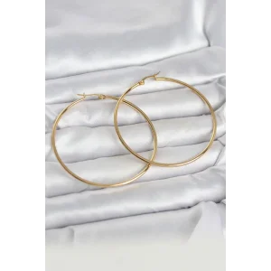 316L Çelik Gold Renk 60 mm Halka Kadın Küpe