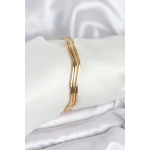 316L Çelik Gold Renk 65 mm Ajda Zikzak Model 3lü Kadın Bileklik