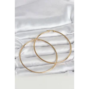 316L Çelik Gold Renk 70 mm Kadın Halka Küpe