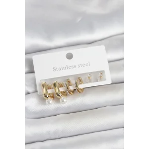 316L Çelik Gold Renk Kadın Küpe Seti