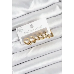 316L Çelik Gold Renk Kadın Küpe Seti