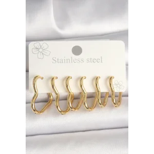 316L Çelik Gold Renk Kalp Model Kadın Küpe Seti