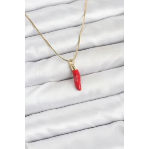 316L Çelik Gold Renk Kapya Kırmızı Biber Model Kadın Kolye