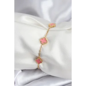 316L Çelik Gold Renk Pembe Baby Boy Yonca Kadın Bileklik