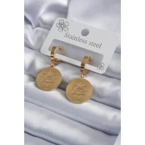 316L Çelik Gold Renk Pentagram İşleme Model Kadın Küpe