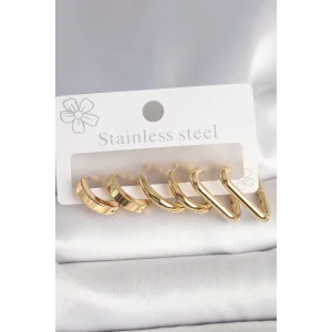 316L Çelik Gold Renk Üçgen Halka Model Kadın Küpe Seti