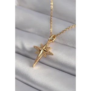 316L Çelik Gold Renk Zirkon Taşlı Kutup Yıldızı Model Kadın Kolye