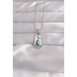 316L Çelik Gümüş Renk Beyaz Mineli Kız Figür Tarot Kolye