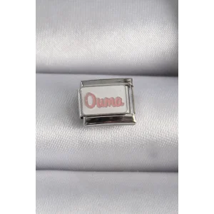 316L Çelik Gümüş Renk Beyaz Pembe Ouma İşlemeli Nomination Charm