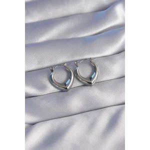 316L Çelik Gümüş Renk İçi Oval Tasarımlı Küpe