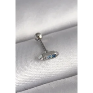 316L Çelik Gümüş Renk Mavi Zirkon Taşlı Tragus Piercing