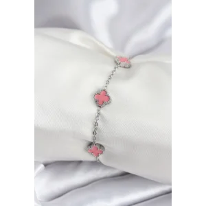 316L Çelik Gümüş Renk Pembe Baby Boy Yonca Kadın Bileklik