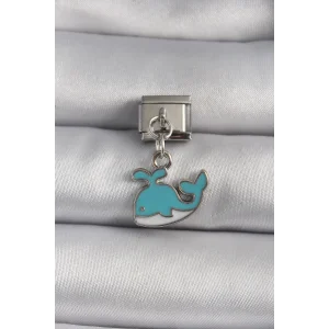 316L Çelik Gümüş Renk Sallantı Mavi Balina Model Nomination Charm