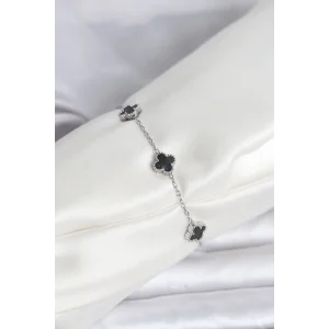 316L Çelik Gümüş Renk Siyah Baby Boy Yonca Bileklik