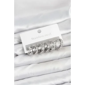 316L Çelik Gümüş Renk Su Yolu Halka Küpe Seti