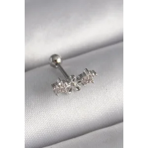 316L Çelik Gümüş Renk Zirkon Taşlı Çiçek Tragus Piercing
