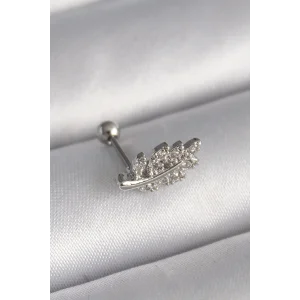 316L Çelik Gümüş Renk Zirkon Taşlı Dal Tragus Piercing