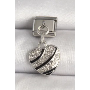 316L Çelik Gümüş Renk Zirkon Taşlı Kalp Model Nomination Charm