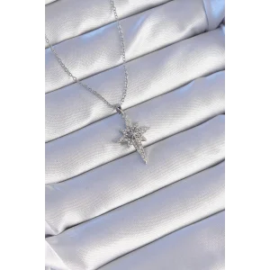 316L Çelik Gümüş Renk Zirkon Taşlı Kutup Yıldızı Model Kolye