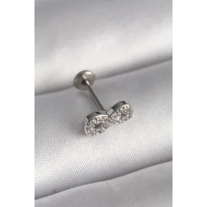 316L Çelik Gümüş Renk Zirkon Taşlı Sonsuzluk Model Tragus Piercing