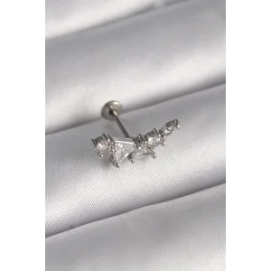 316L Çelik Gümüş Renk Zirkon Taşlı Tragus Piercing