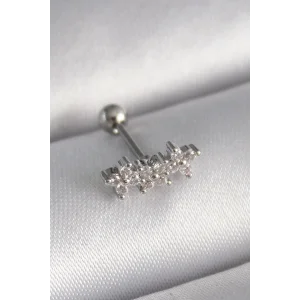 316L Çelik Gümüş Renk Zirkon Taşlı Yonca Tragus Piercing