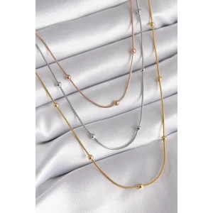 316L Çelik Mix Renk 3lü Topçuk Detay Kadın Kolye