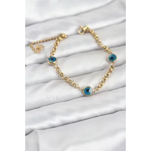 316L Çelik Nazar Model Gold Renk Kadın Bileklik