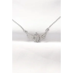 316L Çelik Silver Renk Zirkon Taşlı Kalpli Kanat Kolye