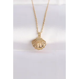 316L Çelik Zincir Altın Renk Zirkon Taşlı İnci Detay İstiridye Kolye